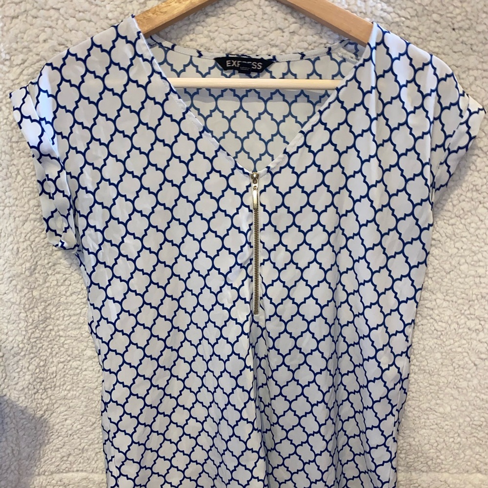 Express blue and white diamond blouse
